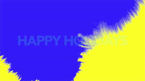 vibrant blue and yellow happy holidays text on gradient with brushstroke accents