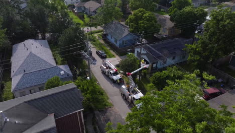 aerial view around lineman working on getting power back after a storm in houston