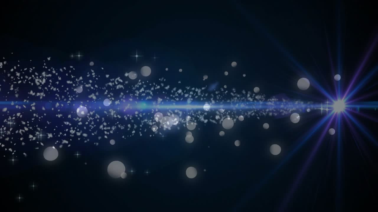 Beam piercing void emitting lens flare and particles drifting into cloud fading showing energy flow