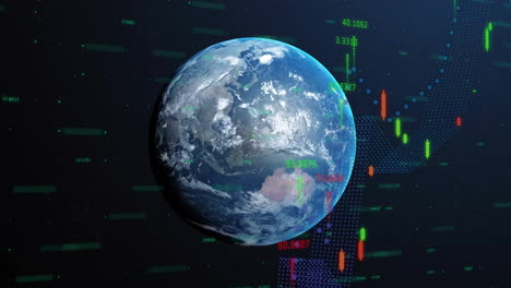 animation of financial data processing over globe