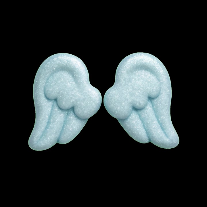 Light Blue Glittery Angel Wings on Black Background