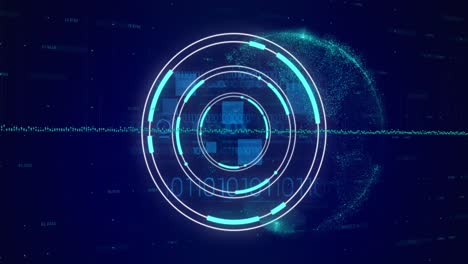 animación del escaneo del alcance y el procesamiento de datos en codificación binaria sobre fondo azul