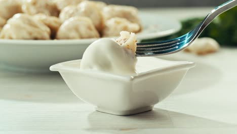 khinkali with yogurt sauce