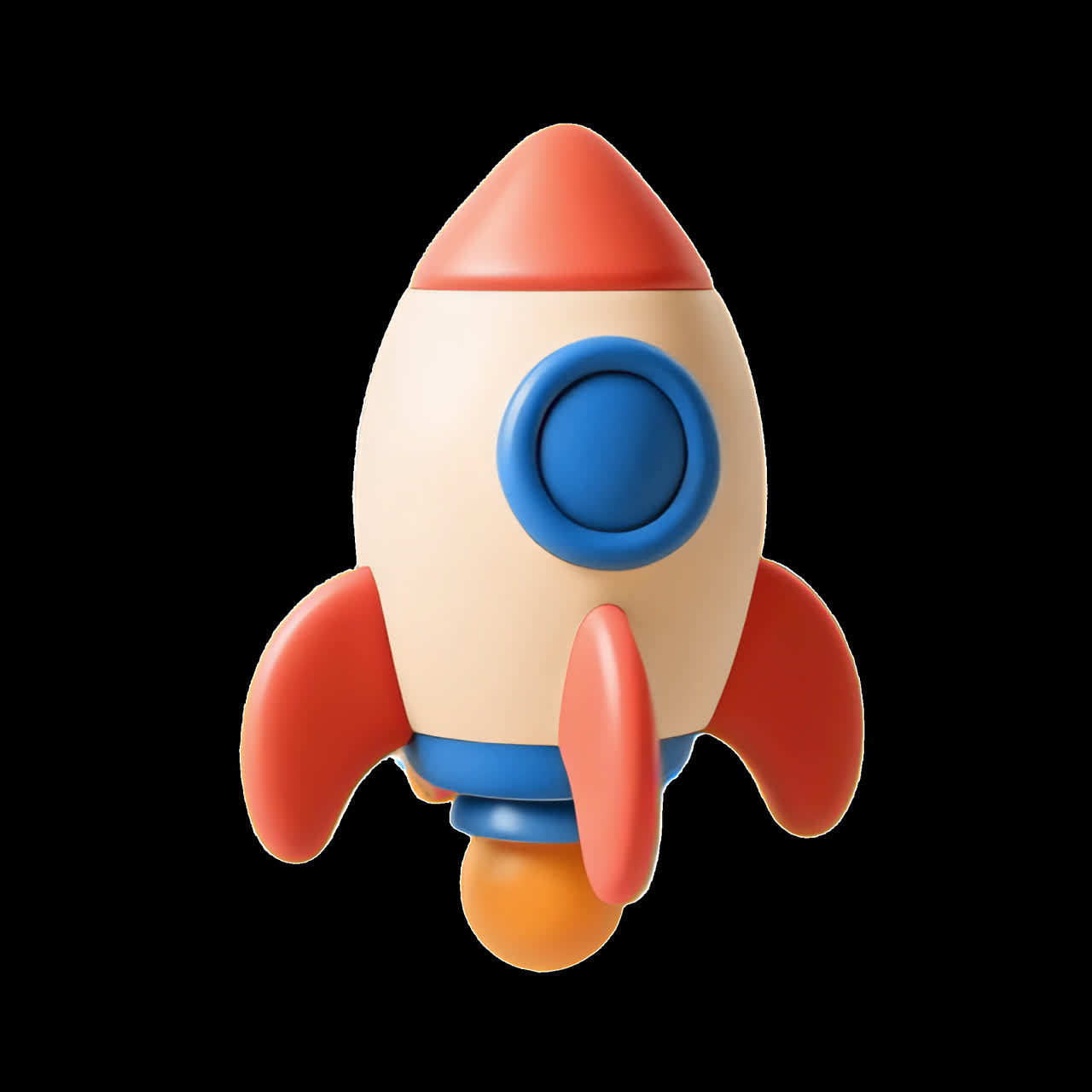Colorful toy rocket design animation isolated asset, transparent 4K video, alpha channel, ProRes