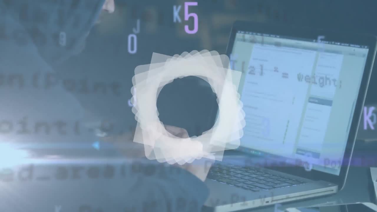 animación de números cambiando sobre hacker con computadora portátil