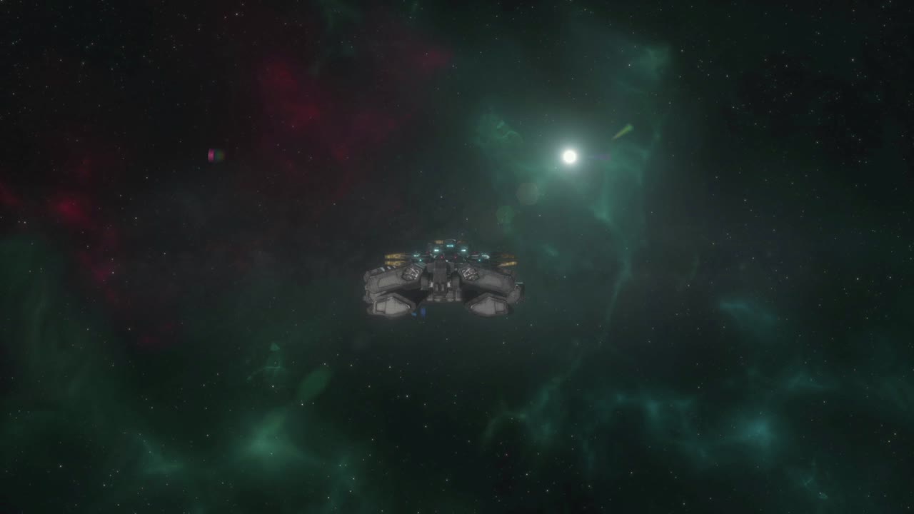 Cargo Ship Flying Past the Camera in Deep Space