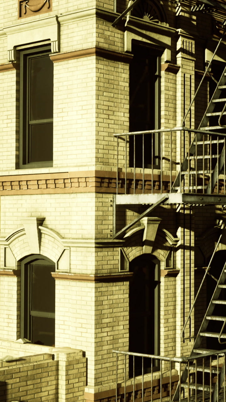 Elegant brick building with intricate architecture and vintage fire escape