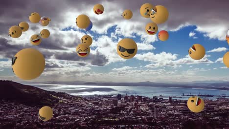 animation of emojis with city in background