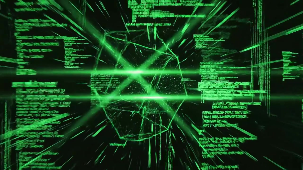 Flying Through Green Digital Data and Binary Code Tunnel