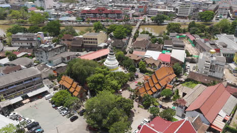 aerial view of wat ket karam along charoenrad road, muang, chiang mai, thailand.