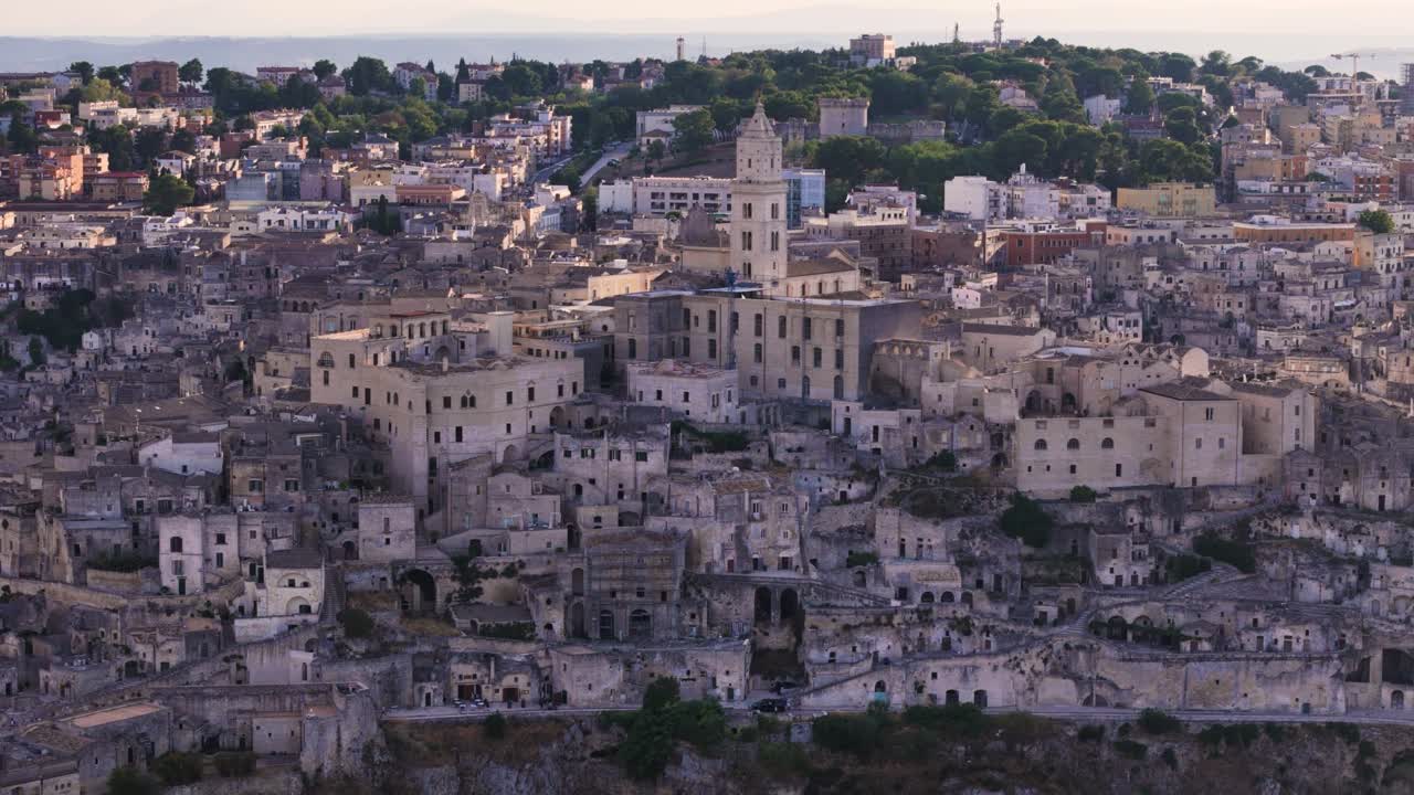 Iconic city of Matera, aerial drone view