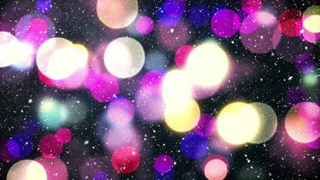 animación de la nieve cayendo sobre las luces de colores decoración de navidad
