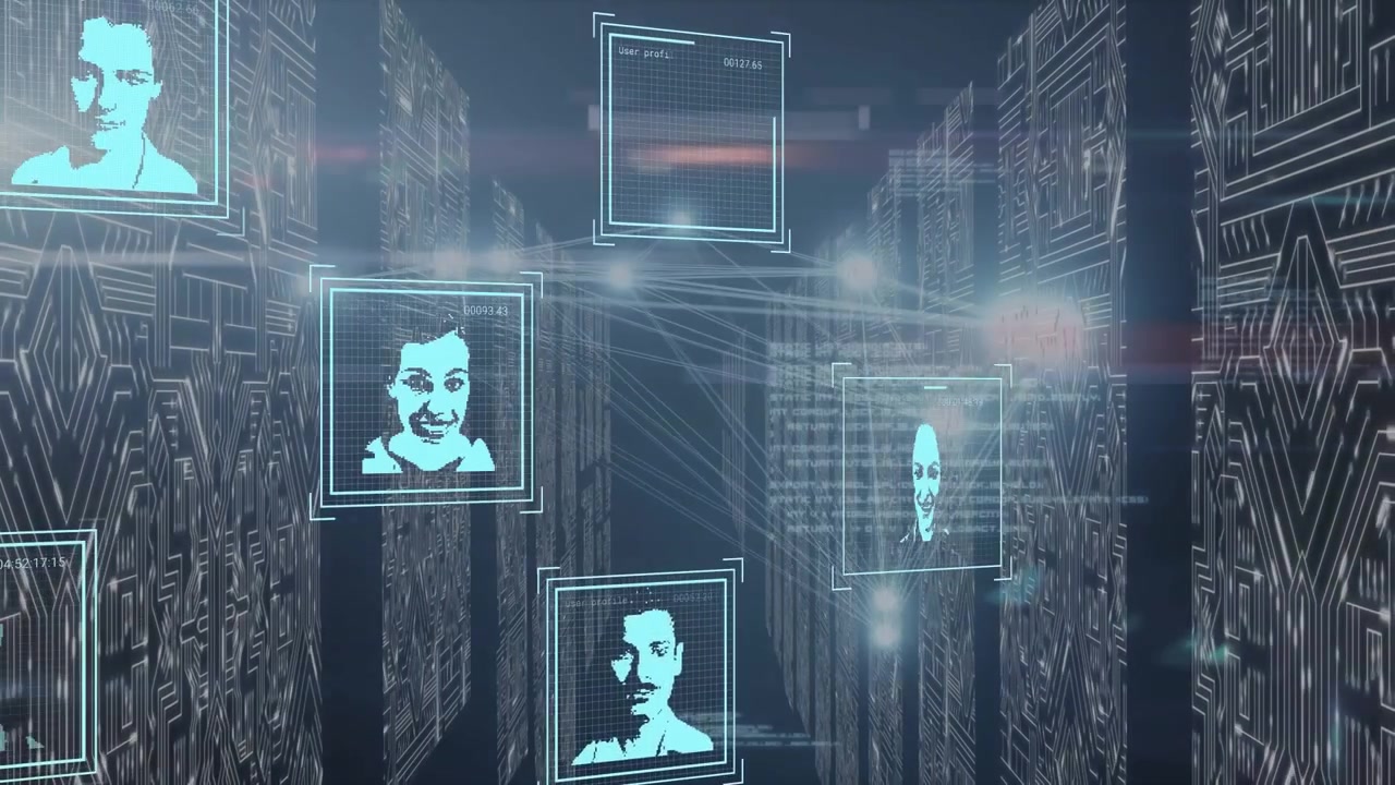 Animation of people icons over server room