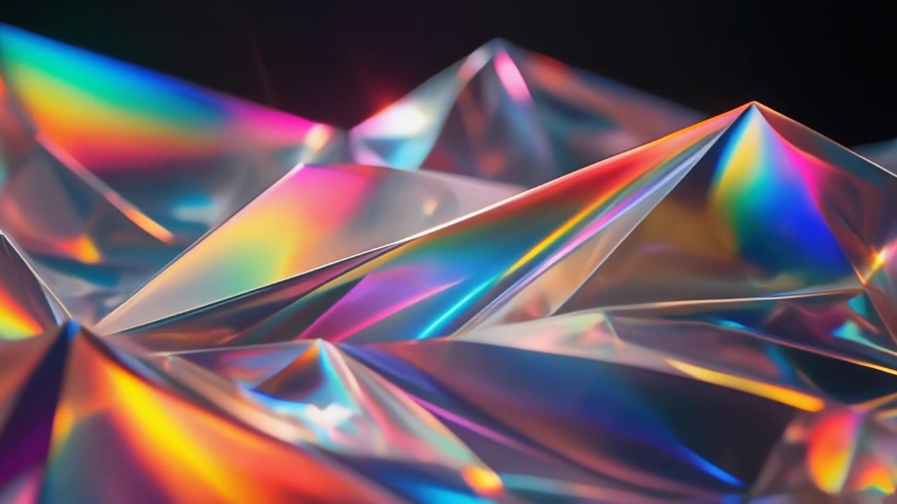 Superfície Geométrica Abstrata com Reflexos de Luz Iridescentes.
