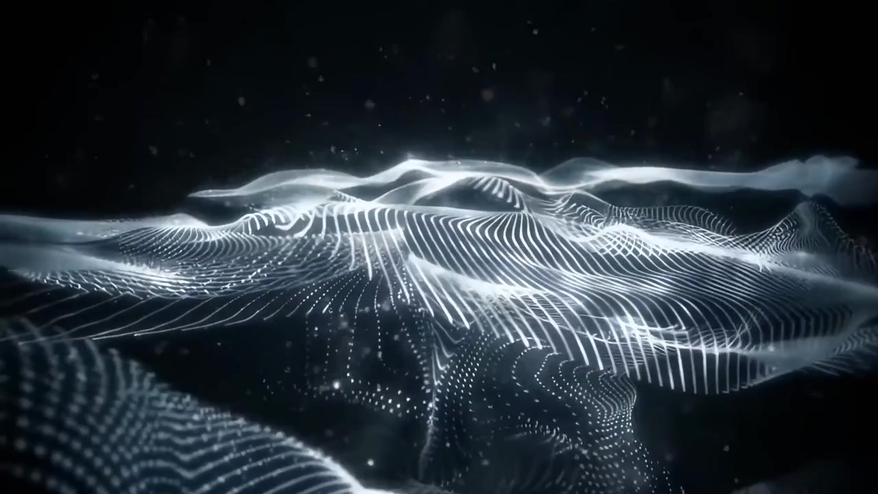 Abstract Digital Waves of Glowing White Lines on Dark Background