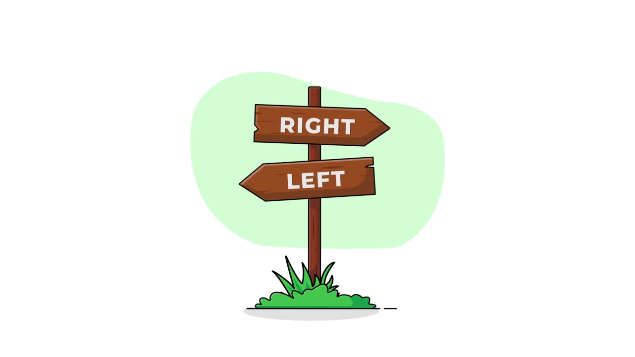 Animated Wooden Signpost with Right and Left Arrows