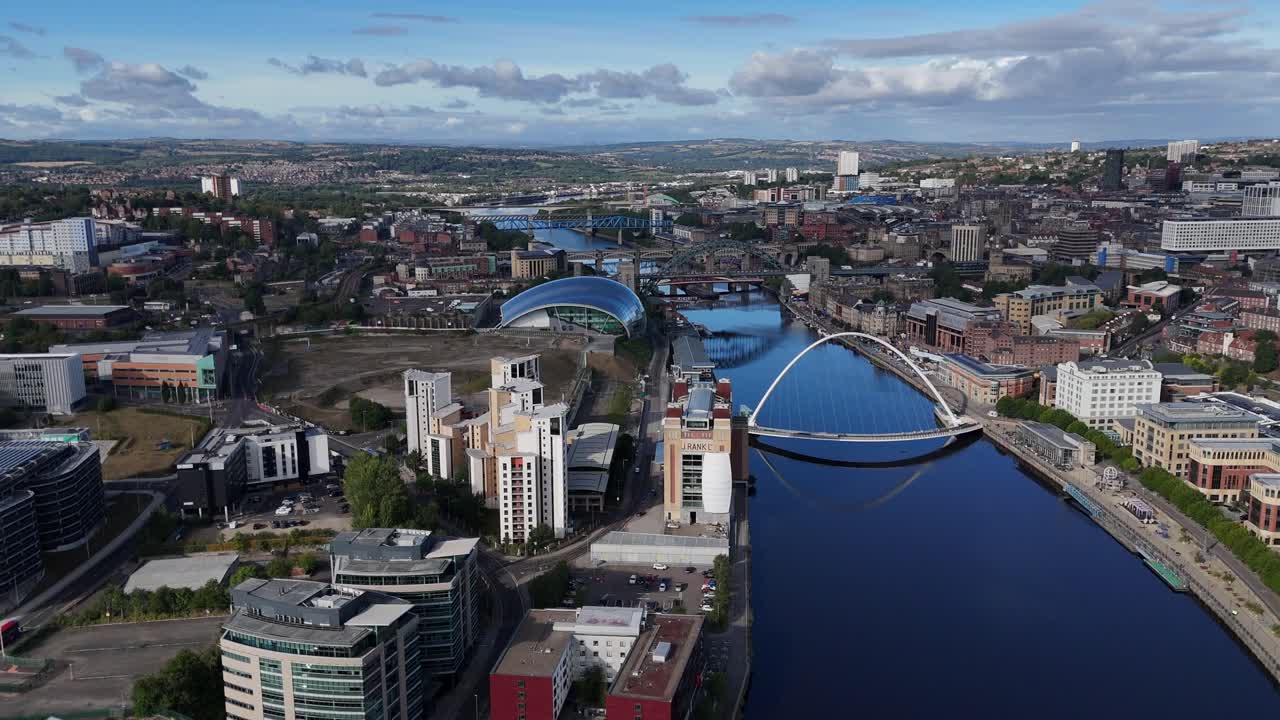 Drone Aerial Footage of Newcastle and Gateshead — River Tyne, Bridges, St ’ Park, City Centre Skyline, UK north east england tyneside