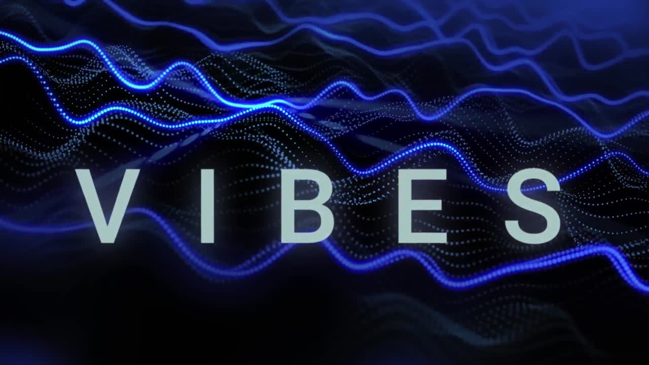 Animation of vibes text and spots over black background