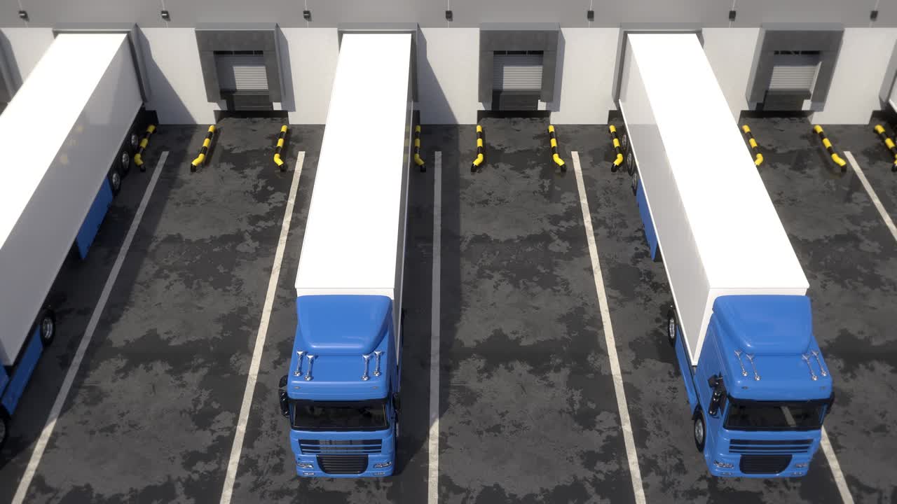 창고 로딩 도크에 있는 반 트럭