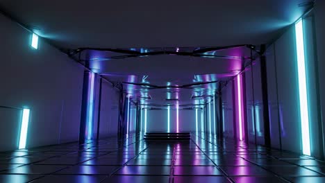futuristic neon corridor with reflective surfaces