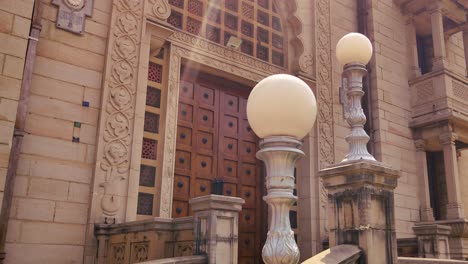 front view of kirti mandir, vadodara. stunning heritage monument in gujarat with royal indian architecture, carved sandstone and wooden doors. ideal for travel, history, and cultural videos.