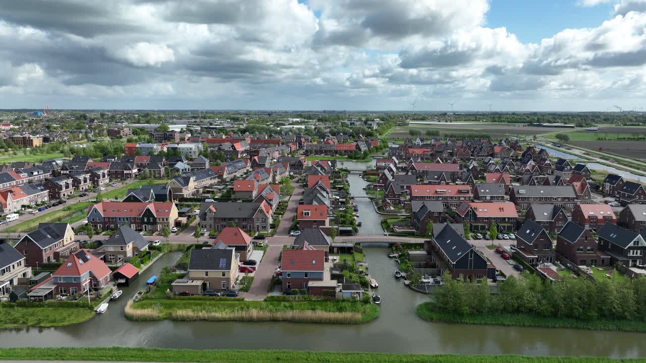 new build constructed residential area, housing, neighboorhood, suburb, suburbia suburbs outer districts, real estate. Aerial view
