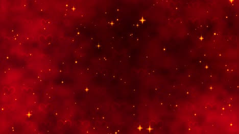 red pattern with golden confetti, stars and red hearts. for st. valentines day, wedding invitation e-card. 3d rendering video loop 4k