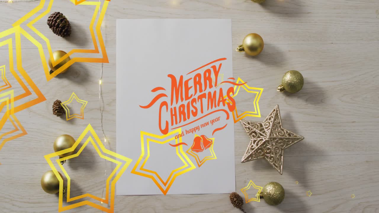Animazione del testo "Buon Natale" sopra delle palline di Natale.