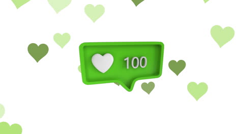 animación de corazones y reacciones en las redes sociales sobre un fondo blanco