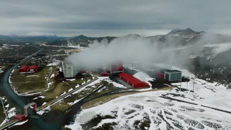 aerial view of the krafla power plant in iceland.