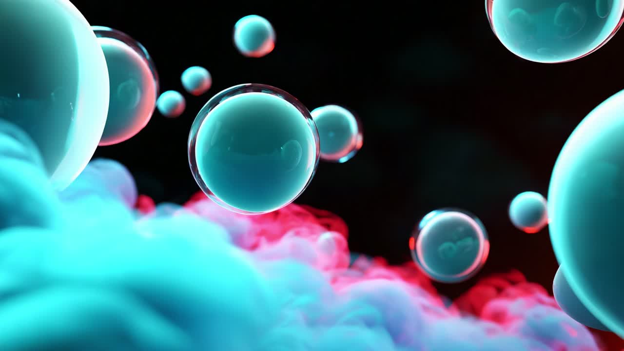 A Stunning Visual Journey Through Colorful Bubbles and Ethereal Clouds Capturing the Essence of Fluid Dynamics, Merging Science and Art in a Mesmerizing Display of Light, Reflection, and Motion