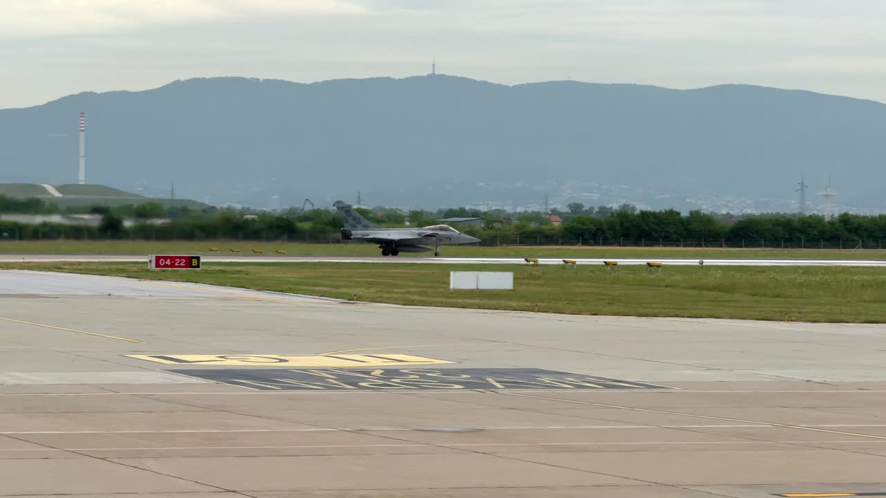 Tracking Shot of a Dassault Rafale Fighter Jet Taking Off