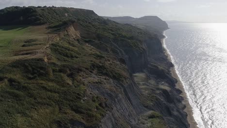 aerial of the jurassic coast from charmouth looking east