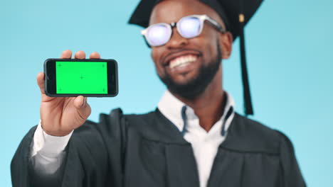 Green-screen,-phone-and-black-man-graduate