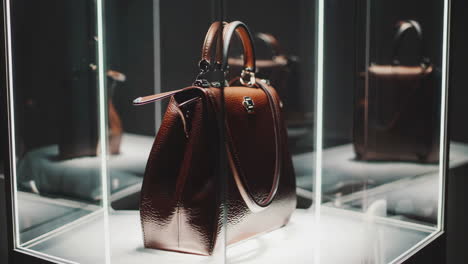 brown leather handbag display