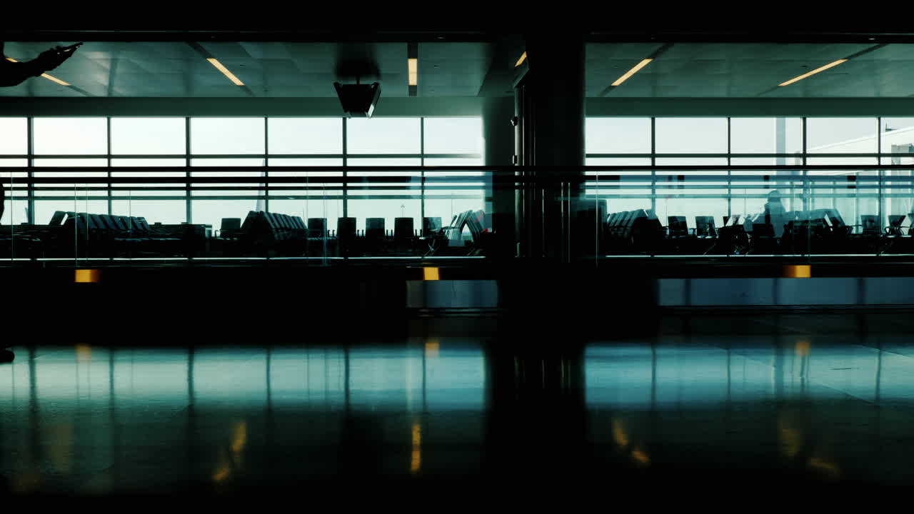 Escalator In Airport Terminal Passengers Rush To Their Flights 03