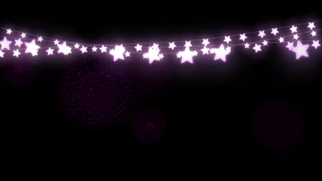 animation of fairy lights over shapes and fireworks on black backrgound