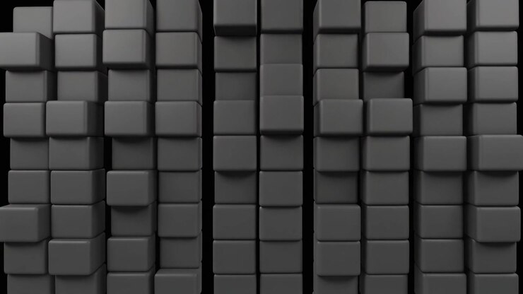 Abstract 3D Animation of Rising Grey Cubes on Black Background