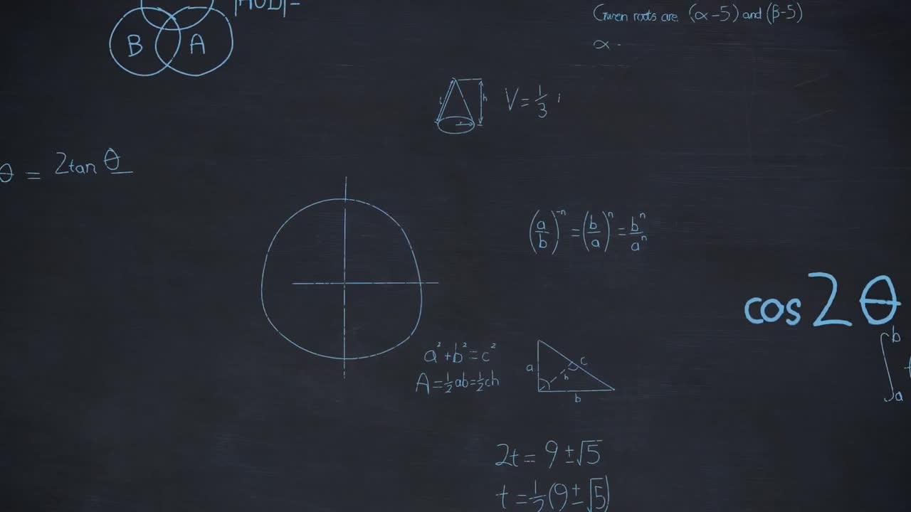 Animazione di equazioni matematiche su sfondo nero