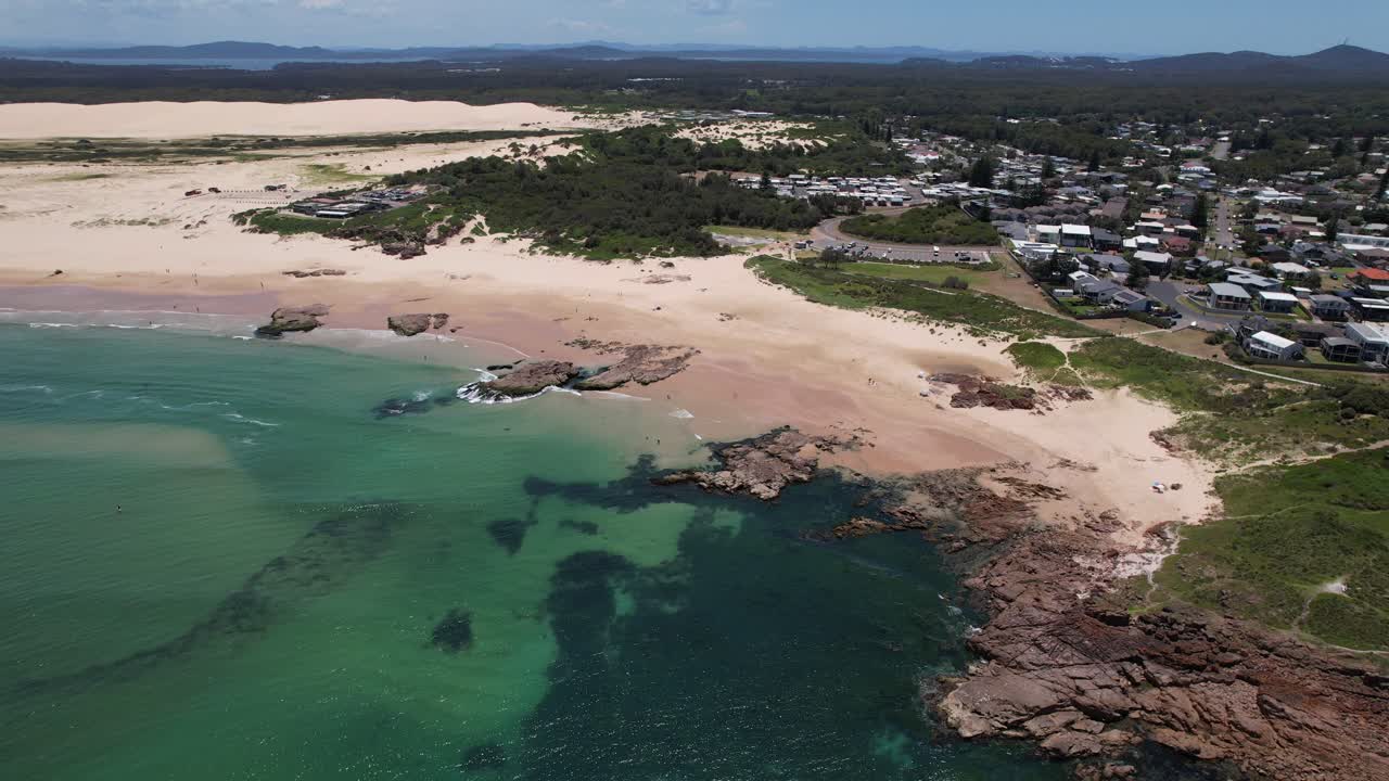 Aerial View Of Birubi Beach In Anna Bay, NSW, Australia - Drone Shot