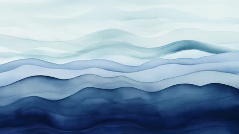 Abstract watercolor waves in blue hues, viewed from a top-down angle, evoke a serene oceanic theme