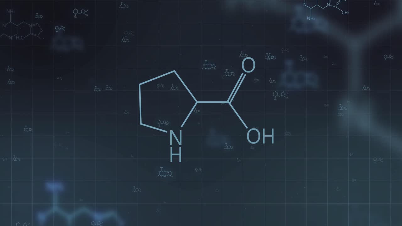 animación de las estructuras de la fórmula química sobre un fondo oscuro