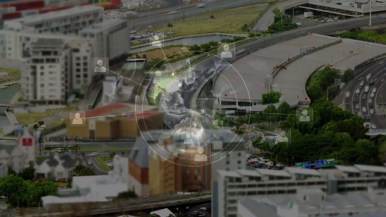 도시 풍경에 대한 연결 네트워크의 애니메이션