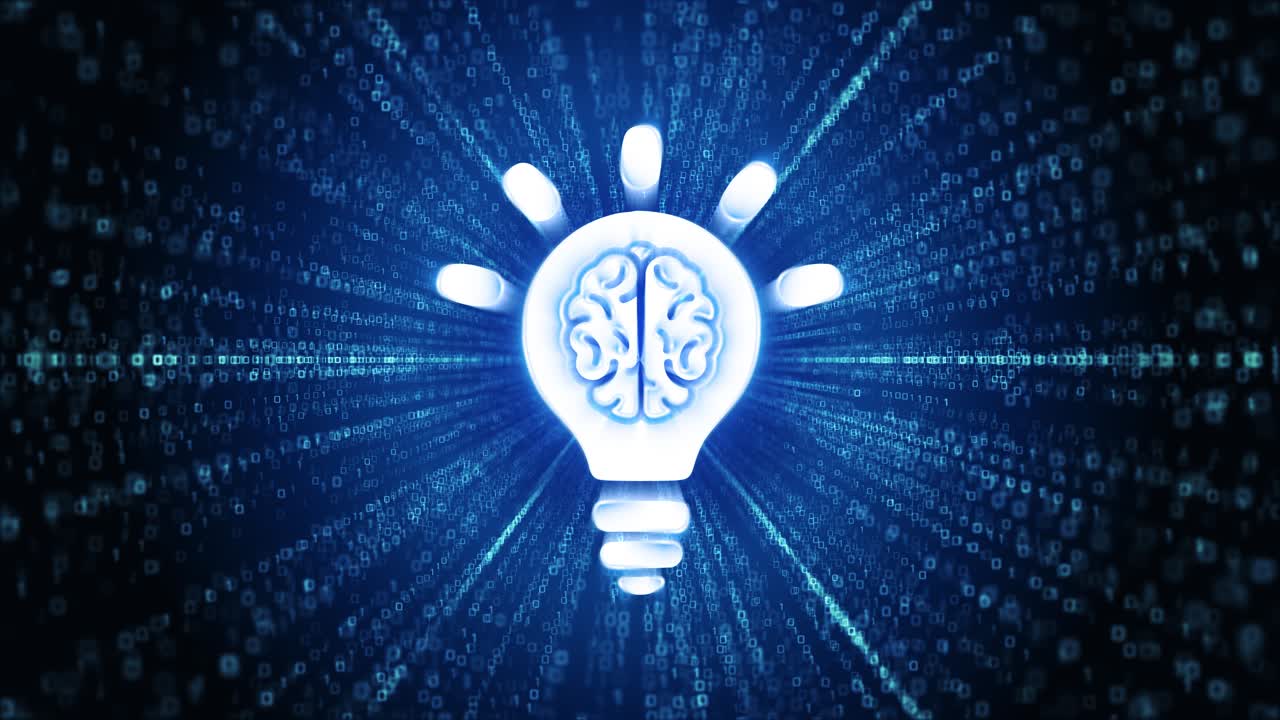 Light bulb idea icon digital cyber space loop technology tunnel animation creative idea symbol