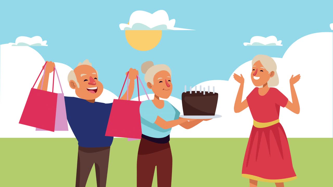 캠프의 노인 그룹 애니메이션 캐릭터