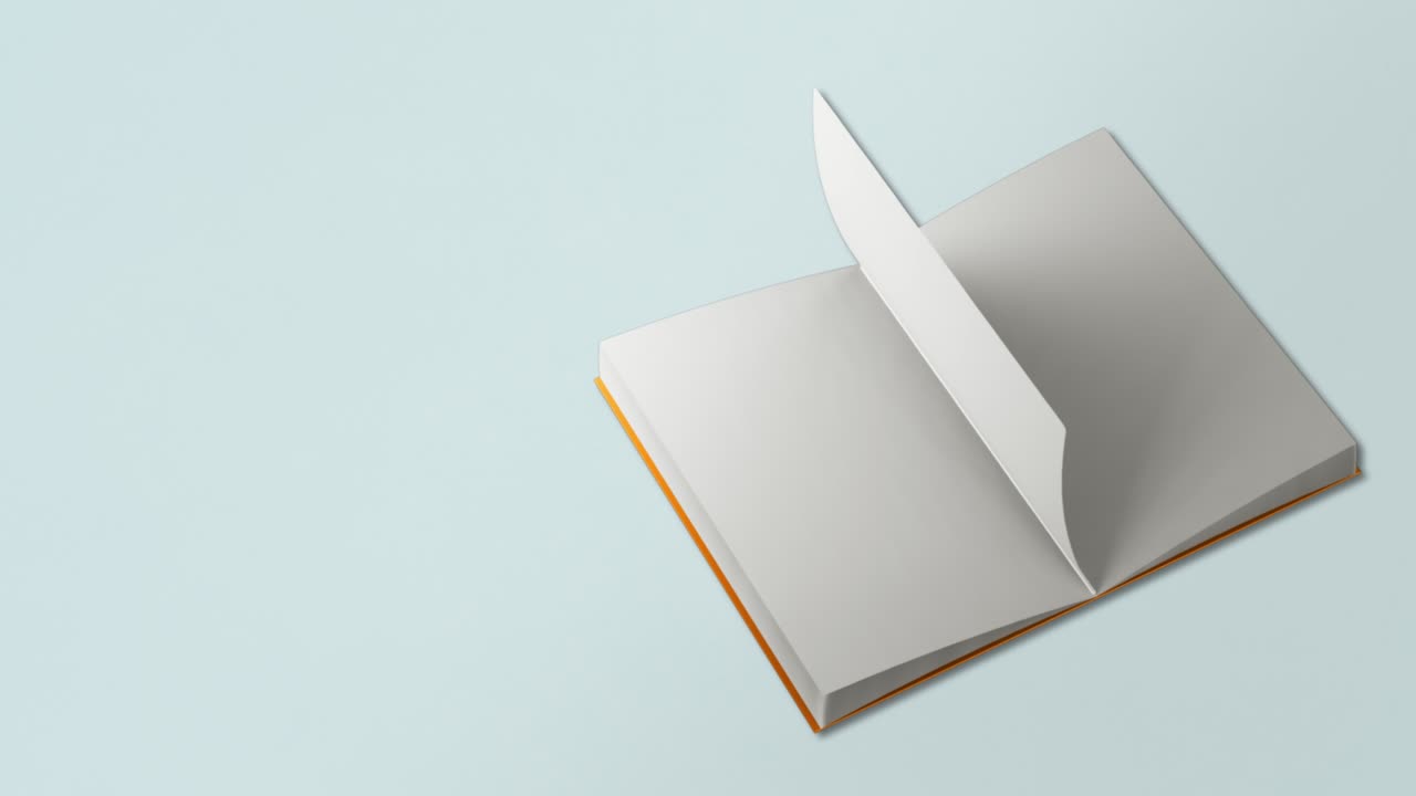 Seamless loop video. Close up book page flipping on light blue background. Concept of stationery, books, back to school, school themes, simple background, poster, book festival, university