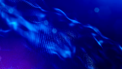 las partículas forman una línea, una cuadrícula de superficie o un misterioso espacio virtual. animación 3d sin costuras como fondo de ciencia ficción digital de partículas brillantes con profundidad de campo, bokeh. cuerdas azules 4