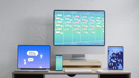 composición de dispositivos electrónicos con un chat en las pantallas