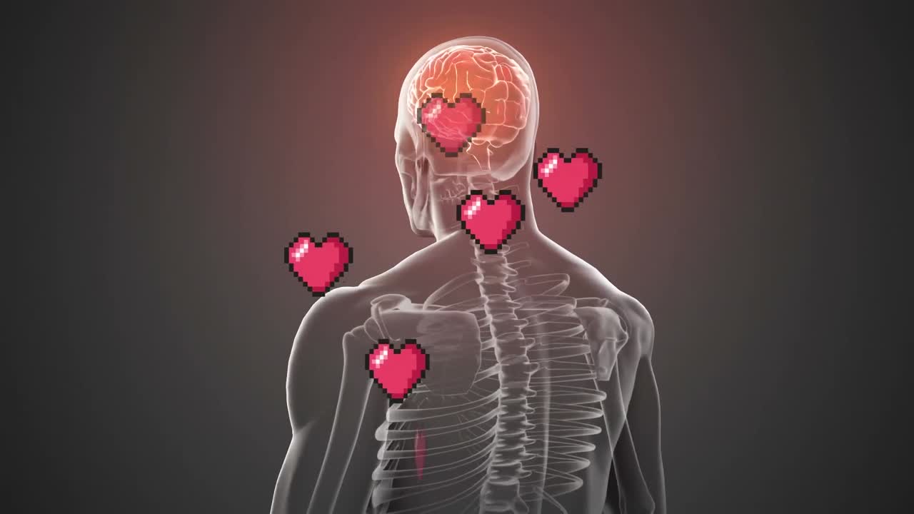 인간 위에 있는 심장 아이콘의 애니메이션