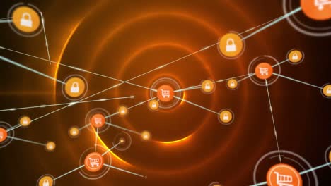 conectores que se mueven en un fondo naranja digital